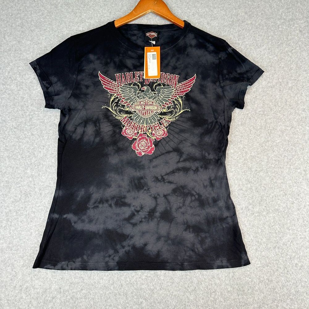 Harley-Davidson‎ Motorcycles TShirt Women's Medium Black Gray Tie Dye NWT